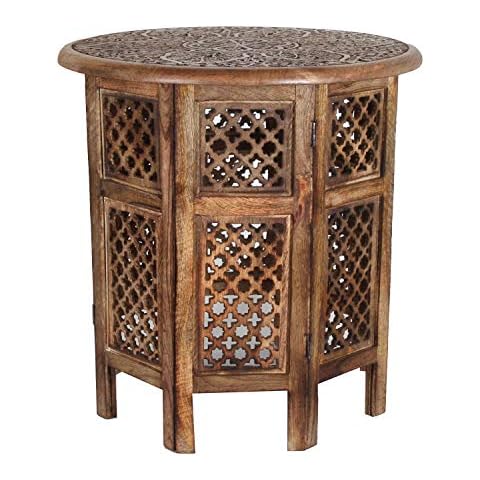 Casa Moro Hamza Oriental Side Table Diameter 52 cm Round Height 54 cm Made of Mango Solid Wood Brown Hand Carved Handmade Coffee Table Vintage Sofa Table NH-5326-A Cover
