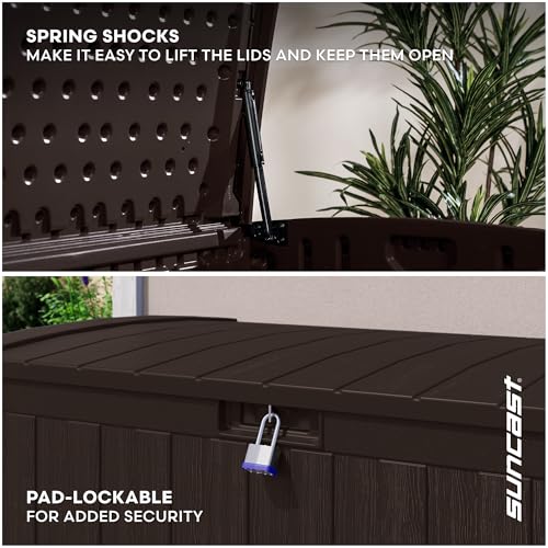 Suncast 134-Gal. Resin Extra-Large Outdoor Patio Deck Box with Pad-Lockable Lid, Modern Outdoor Patio Bench/Storage Box for Cushions, Garden Tools, and More, Java by Suncast - Image 6