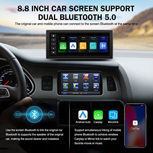 Wireless Apple Carplay & Android Auto, Portable 8.8 inch Touch