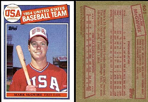 Mark McGwire 1985 Topps Baseball Rookie Card #401 (Pictured on USA Olympic Team Card)