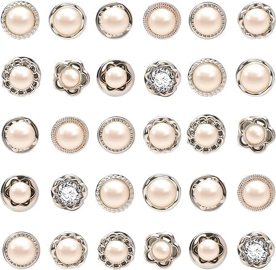 ANNIE 6 Styles Women Shirt Brooch Buttons Cover up Button Pearl Safety Brooch Pins Button for Clothing Dress Supplies Clothing Bags Accessories Supplies (30 pcs)
