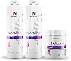 Kit Vinhoterapia 3 em 1 Profissional Alisamento Cauterização e Tratamento Capilar Extrato da Uva Hidratação Intensa