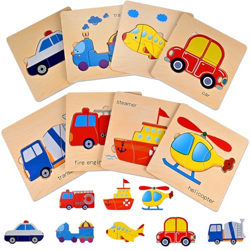Image of Wooden Puzzles for Toddlers 1-3, Toddler Puzzles Ages 2-4 | Montessori Toys for 1-3+ Year Old Learning Educational Preschool Toys for Boys Girls (Vehicle Theme)