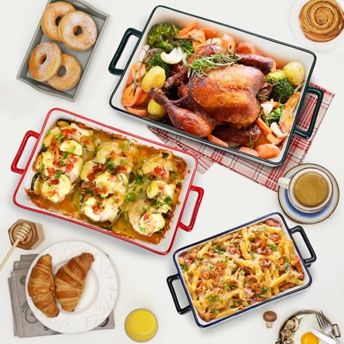 3 Pack Ceramic Baking Dishes, Casserole Dishes for Oven, Rectangular Lasagna Pans with Handles, Kitchen Deep Serving Bakeware Sets for Cooking, Wedding Gift, 3 Colors (14.5''/12.5''/9.5'') - Image 8