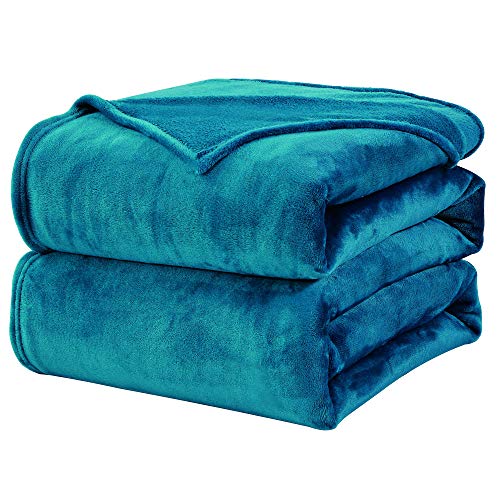 WAVVE Manta Franela Reversible 150x200 cm para Cama 90, Manta de Sofá 100% Microfibra, Suave, Caliente, Transpirable para Hogar, Oficina, Viaje Verde Azulado
