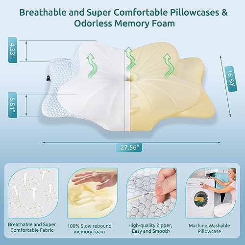 Image of DONAMA Cervical Pillow for Neck and Shoulder Pain Relief, Cooling Contour Memory Foam Pillow, Dual-Height Ergonomic Neck Support Pillow for Side Back Stomach Sleepers with Removable Pillowcase
