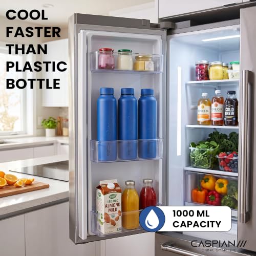 Image of CASPIAN / / / Astra Stainless Steel Water Bottle 1 litre (1000 ml) | Single Wall, Leakproof & BPA-Free | Reusable Metal Bottle for Fridge, Home, Office, Gym, School & Travel, Blueberry Blue, Pack of 1