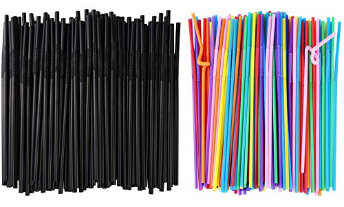 300 pitillos flexibles de plástico negro y color miniatura 1