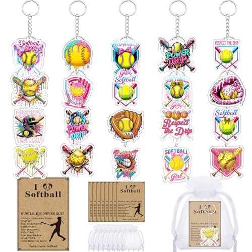Kenning 20 Sets Ice Cream Drip Softball Acrylic Keychain Gifts Bulk Ice Cream Softball Party Favors Women Men Accessories Sports Team Gift