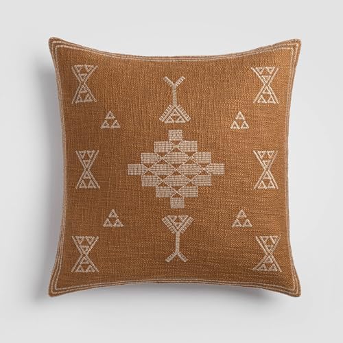 Crane Home Tribal Sun Pillow, Warm Brown Tones Pattern Decorative Throw Pillow with Insert, Handwoven Cotton, Luxury Accent Pillow for Sofa Couch or Bedroom