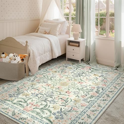 Tapete decorativo floral beige 5x7 pulgadas