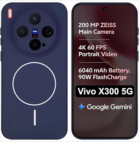 Image of Silicone Back Cover Case for Vivo X300 5G | Soft Micro-Fibre Lining Inside | Magsafe Print On Back Side Camera Protection Bump | Shockproof Back Cover Case for Vivo X300 5G (Blue)