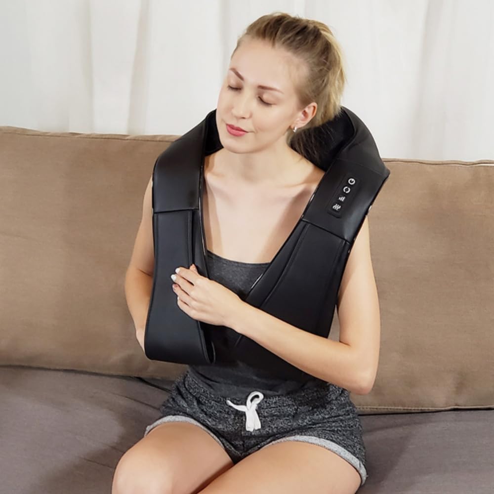 CloudLuxe - Massagegerät Warmefunktion 3D Nackenmassagegerät - Deep Massage für Hals, Rücken & Taille, für ganze Familie