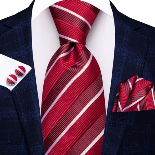 Image of Dubulle Mens Tie and Lapel Pin Paisley Striped Floral Necktie for Men Pocket Square Cufflinks 4PCS Set Wedding Party