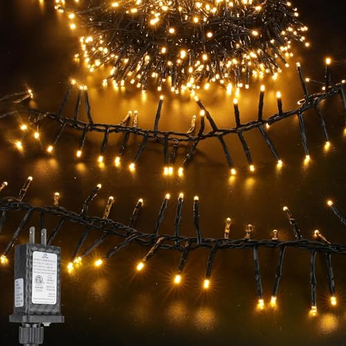 Dofulay Christmas Cluster Lights Plug-in 49FT 600 LED Fairy String Lights 8 Modes Timer Waterproof for Christmas Tree Party Decor Warm White