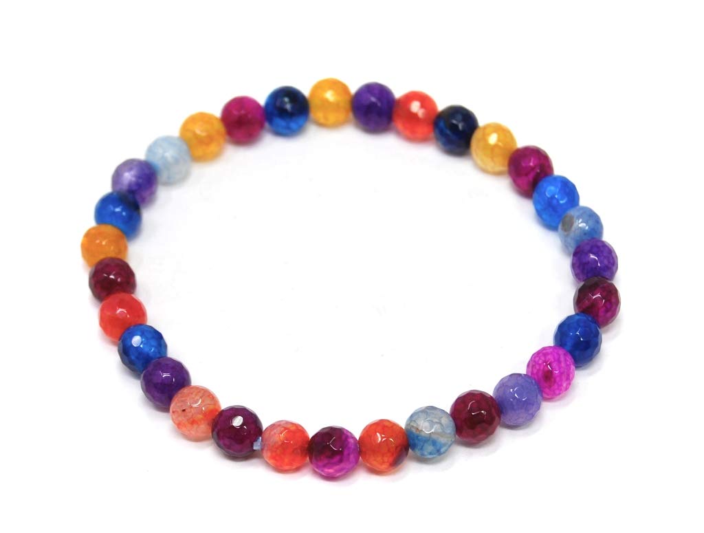 Faceted Spherical Agate Gemstone Bracelet - Multicoloured