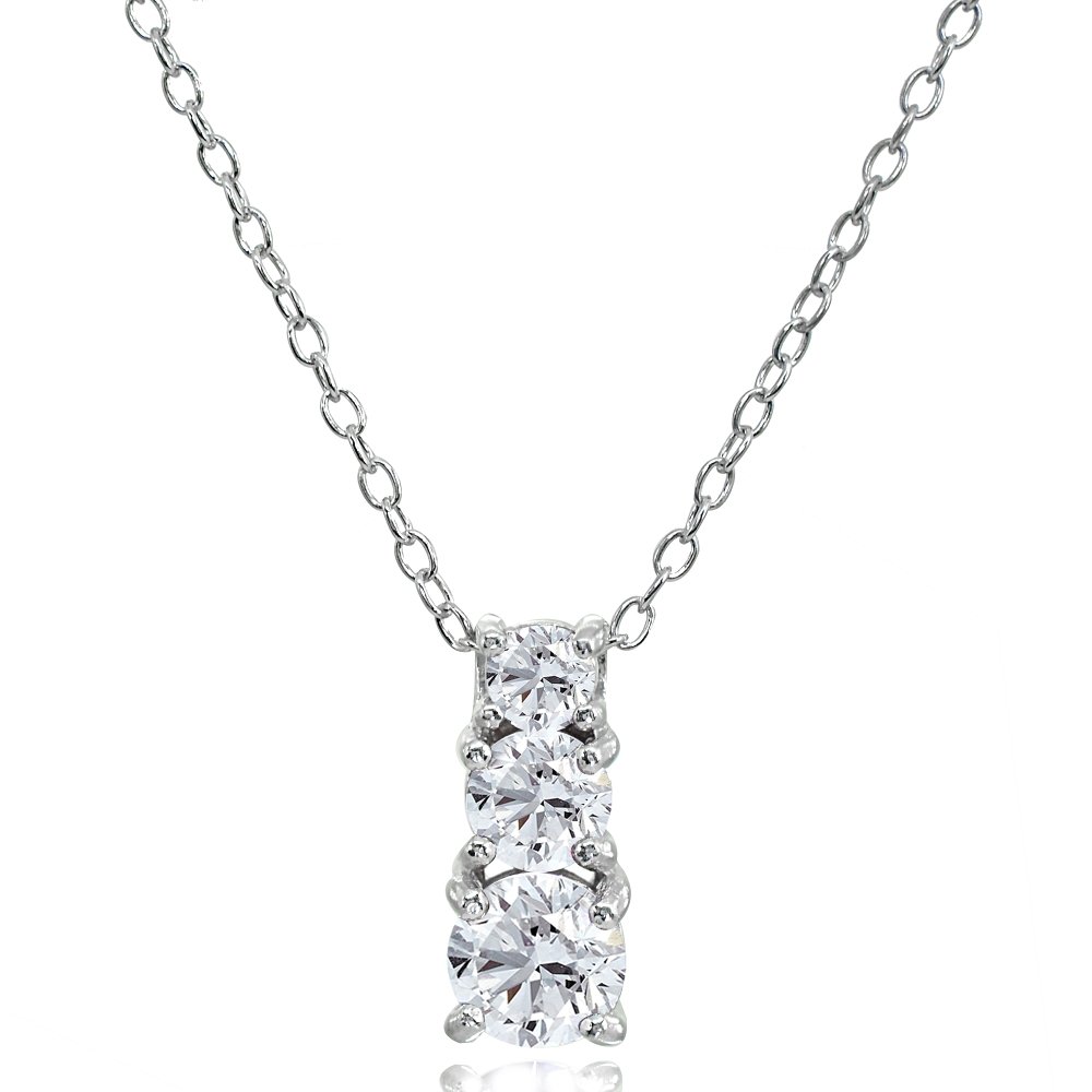B. BRILLIANT Sterling Silver Genuine or Synthetic Gemstone Round Graduating 3-Stone Pendant Necklace for Women Bridesmaids