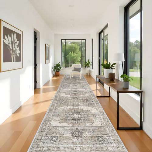 RUUGME Washable 3x16 Runner Rugs - Large Boho Rugs for Living Room Stain Resistant Carpet Vintage Tribal Rugs for Bedroom Kitchen Non Slip Backing Home Decor Floor Decoration Mat 3x16 Beige