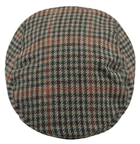 Tom Franks Mens Checked Wool Mix Tweed Flat Cap Khaki Orange L/XL