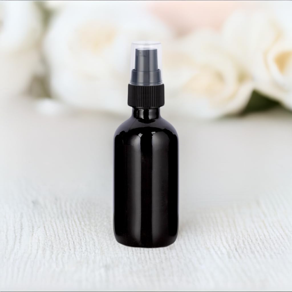JUVITUS 1 oz / 30 ml Black Glass Luxury Boston Round Bottle with Black Treatment Pump (12 Pack) + Funnel