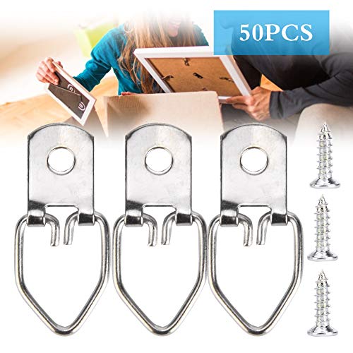 Image of 50 Sets Picture Hangers Kit with Screws, D Ring Picture Hangers Picture Frames Double Holes Clasp Picture Hanging Hardware Picture Hooks Picture Hang Solutions for Clock, Paintings (C)