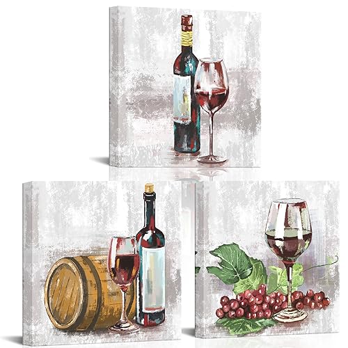 VANSEEING 3 pannelli da parete per cucina, stampa su tela, stile vintage, decorazione da parete per casa, sala da pranzo, bar, pronto da appendere, 30,5 x 30,5 cm, 3 pezzi