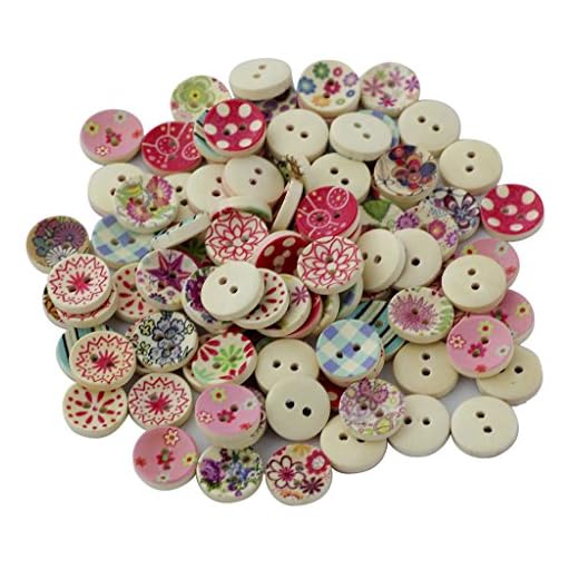 100pcs Colores Pintados Botones De Madera Redonda De Bricolaje Para La Costura Y Elaboración