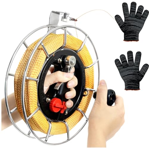 EHERDM Stainless Steel String Reel with Brake Deceleration and Non-Reverse Functions 8.66inches Dia with 2620ft Kite String Large Handle Reel for Adults Gift
