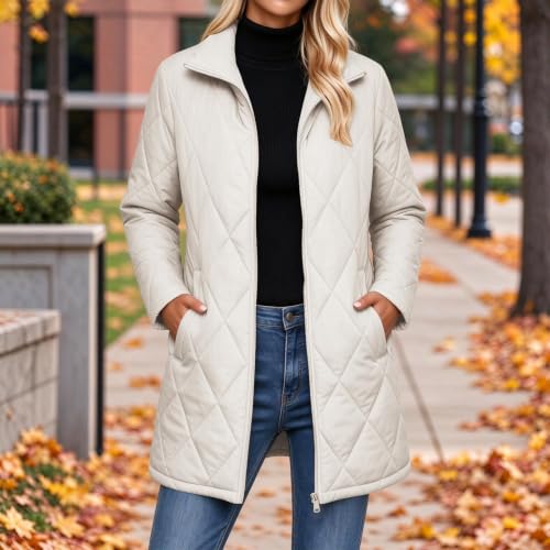 Quilted Jackets for Women Lightwight Fall Winter Mid Length Padded Coats - image 3