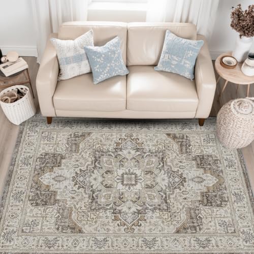 HiChiclife Teppich Flur Braun 120x170 cm, rutschfest & Waschbar, Orientalischer Vintage-Look Wohnzimmer & Korridor Teppich, Weich & Strapazierfähig HiChiclife Teppich Flur Braun 120x170 cm, rutschfest & Waschbar, Orientalischer Vintage-Look Wohnzimmer & Korridor Teppich, Weich & Strapazierfähig