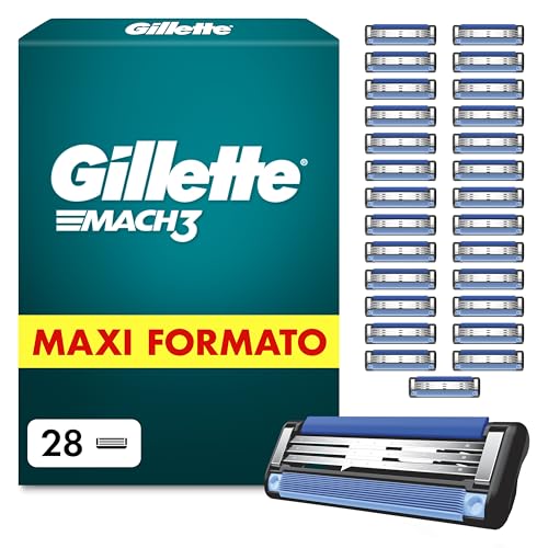 Gillette Mach3 Base 28 Lamette di Ricambio per Rasoio Barba, con Striscia Lubrificante una Scorrevolezza Fluida e Rivestimento della Lama Progettato Ridurre Stress da Rasatura