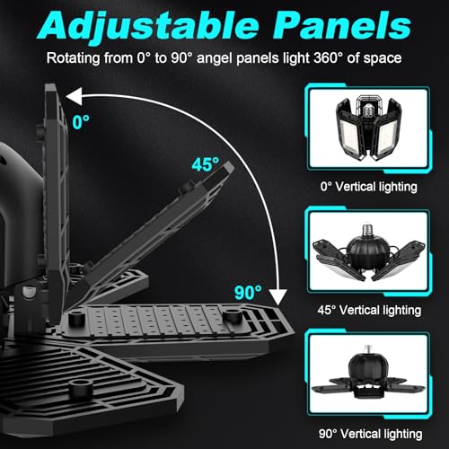 Image of Luyata LED Garage Lights 2 Pack, Ceiling LED Shop Light 180W 18000LM 6500K Screw in Led Light with 5+1 Deformable Panels, Bright Led Lighting for Garage Workshop Basement Support E26 /E27 Socket