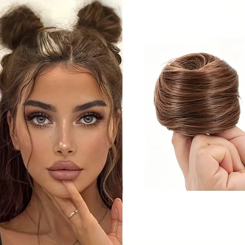 Coletero moño despeinado, extensiones de cabello rizado para mujeres, moño despeinado sintético postizo, accesorios elásticos para recogido, cabello falso (Marrón medio)