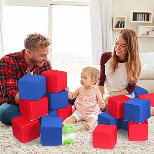 Image of Toddler Foam Blocks, 16 PCS 5.5 inch Colourful Foam Soft Cubes for Kids, Stacking Block Sets Building Blocks Throwing Toys(Blue and Red)