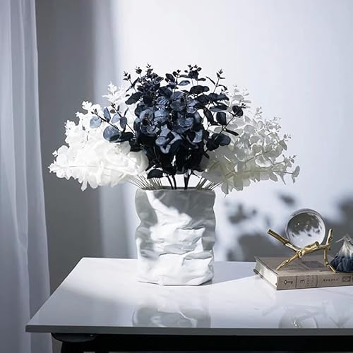 Wistart 4 Pack Artificial Eucalyptus Flowers Stems Faux Long Stem Silver Dollar Leaves Fake Plants Flower Bouquet For Wedding Garland Christmas Party Home Craft Decor(White And Black) #TOP2