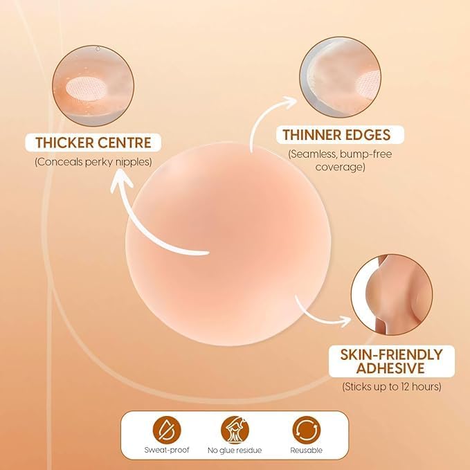 Reusable Silicone Nipple Covers, 1 Pair Nipple Cover For Women | Premium Ultra Thin |Invisible & Skin Friendly Adhesive|Up To 10 Hrs Sticking Capacity |Reusable Cloth Bag - 2 Pcs (Pair of 1) - Image 2