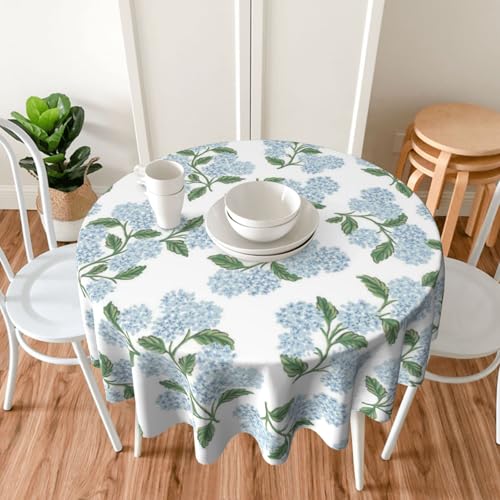 JEFERSO Blue Green Floral Round Tablecloth 70 Inch Vintage Hydrangea Flower Table Cloth Seasonal Polyester Farmhouse Spring Summer Holiady Table Cover for Kitchen Party Dining Picnic Outdoor Decor by JEFERSO - Used condition - Image 4