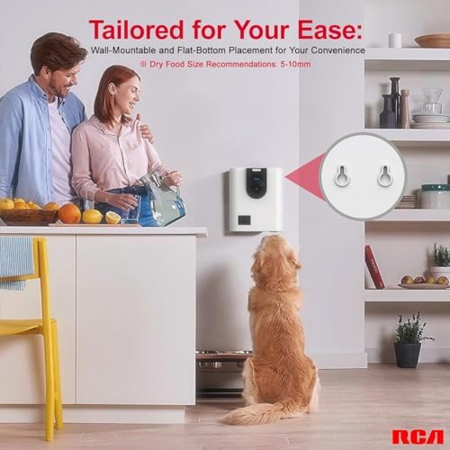 RCA Dog & Cat Smart Camera Treat Dispenser, — side view showing full product dimensions