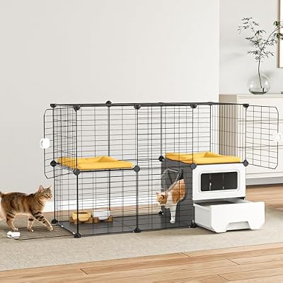 Oneluck Cat Cage Indoor with Litter Box 2-Tier DIY Cat Playpen Detachable Metal Wire Kennel Crate Large Exercise Place Ideal for 1-2 Kitten (41 L x 18 W x 28 H)