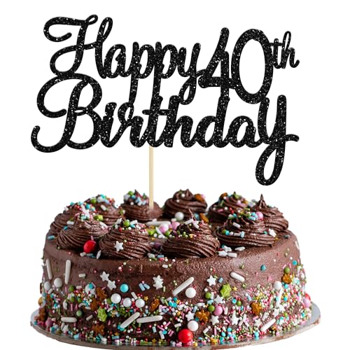 Gyufise 1 Pack Happy 40th Birthday Cake Topper Black Glitter Cheers to 40 Fabulous Cake Decoration for 40th Birthday Party Decoration Supplies