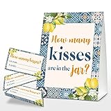 How Many Kisses Are In The Jar Sign, Mediterranean Lemon Bridal Shower Game, Italian Blue Tiles Baby Shower Sign & Tickets, Wedding,(1 Sign + 50 Guessing Cards),01