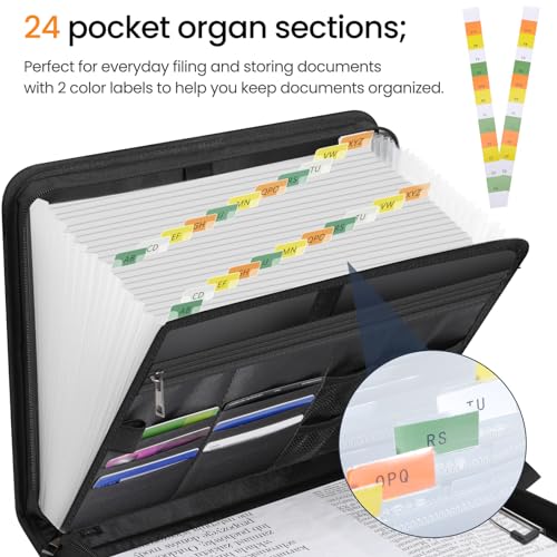Fireproof Accordion File Organizer A4, Fireproof Writing Folder with Zipper and Labels, Fireproof Document Box with 24 Compartments and Multiple Compartments for A4 Document Bags - Thumbnail 5