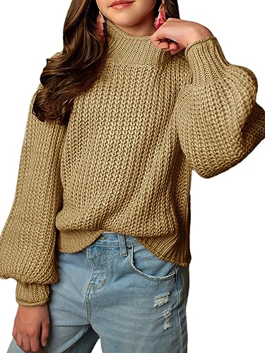 Image of rrhss Girls Mock Neck Loose Knit Sweaters Kids Long Sleeve Slouchy Warm Cute Fashion Pullover Tops 5-14 Years