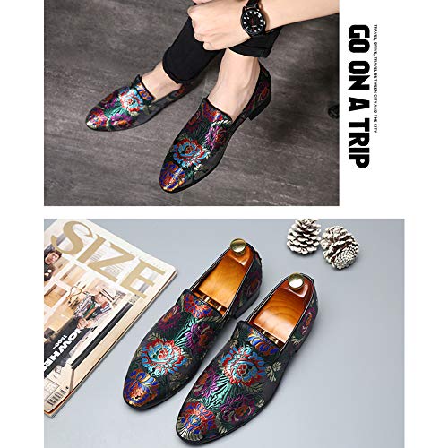 YYQL Men's Luxury Penny Loafers Shoes Embroidery Canvas Velvet Smoking Slippers Fashion Suede Walking Shoes Size 7-12.53