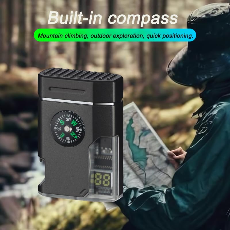 Briquet à double arc étanche en finition noire avec lampe LED