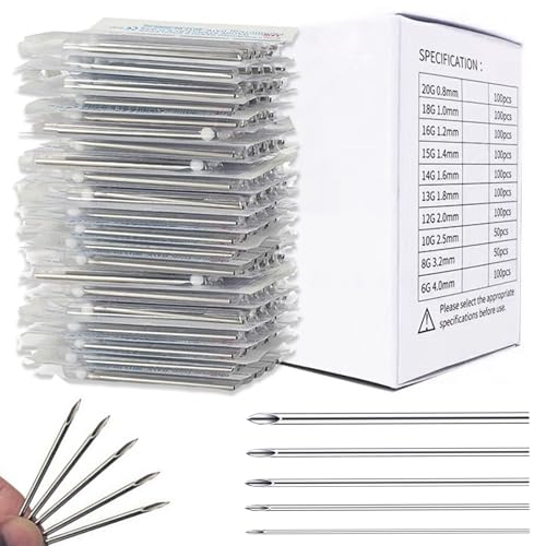 100Pcs Mixed Piercing Needles - Usiriy 20G 18G 16G 14G 12G Hollow Needles Ear Nose Piercing Needle for Lip Tongue Belly Navel Nipple Professional Piercing Tools