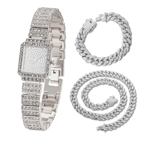 Halukakah Kids' Diamond Watch Sparkling Starry: 18k Real Gold/Platinum Plated,Elegant & Casual Rectangle Dial,Full of Diamonds,Stainless Steel Band Quartz Watch,Present for Boys and Girls