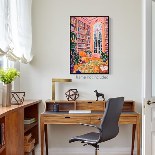 Image of Yaasilinage Henri Matisse Canvas Wall Art, Classic Pink Library Poster for Room Aesthetic, Retro Reading Book Wall Art, Bookish Literary Artwork, Famous Art Prints for Booknook 12x16in Unframed