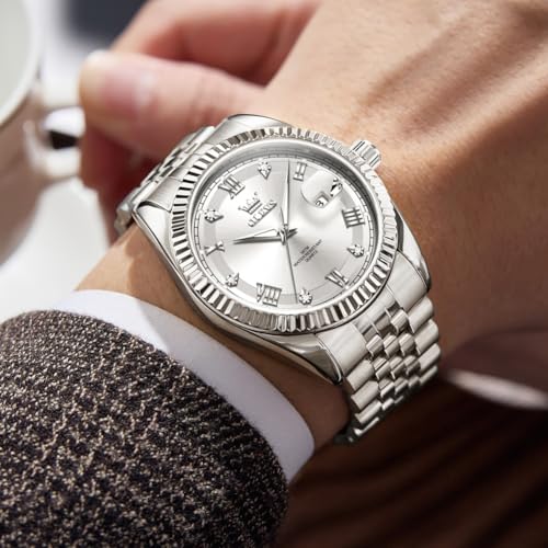 Image of OLEVS Classic Mens Watch Diamond Analog Luxury Watches Stainless Steel Waterproof Date Two Tone Luminous Watch for Men