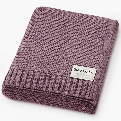 Image of Bleu La La - 100% Organic Cotton Heritage Knit Textured Baby Blanket - Signature Heritage Knit, Soft Breathable Newborn Baby Blanket (Heritage - Plum)